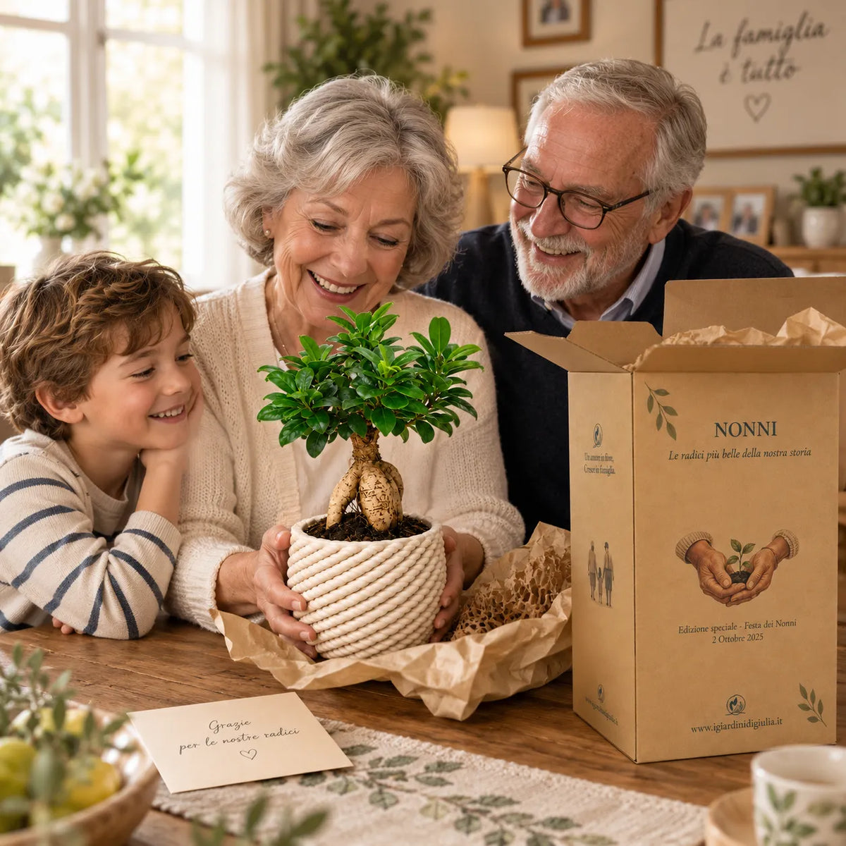 Bonsai ficus ginseng Carina  in ceramica edizione festa dei nonni