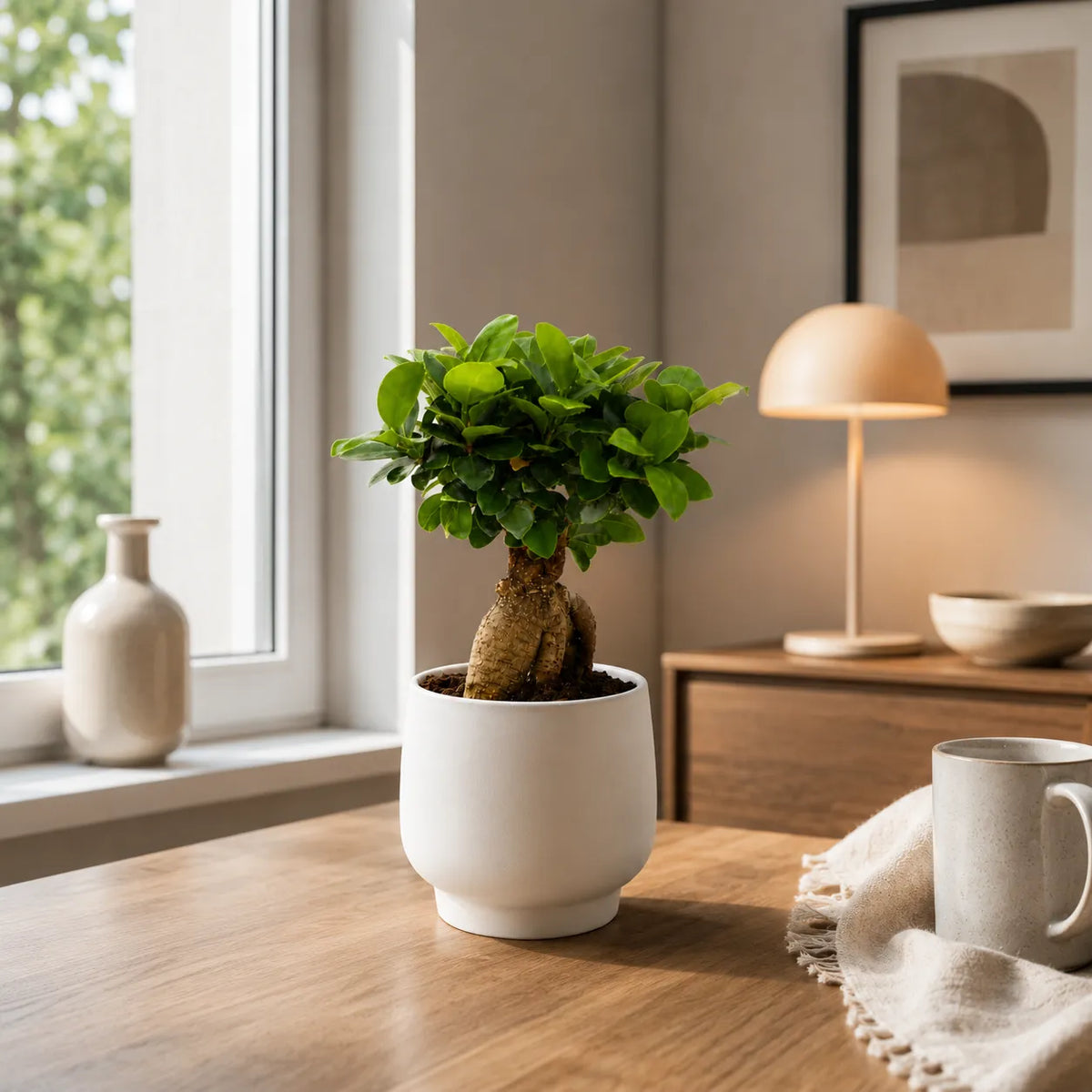 Bonsai ficus ginseng in vaso ceramica Sweet D.15 H.33 cm