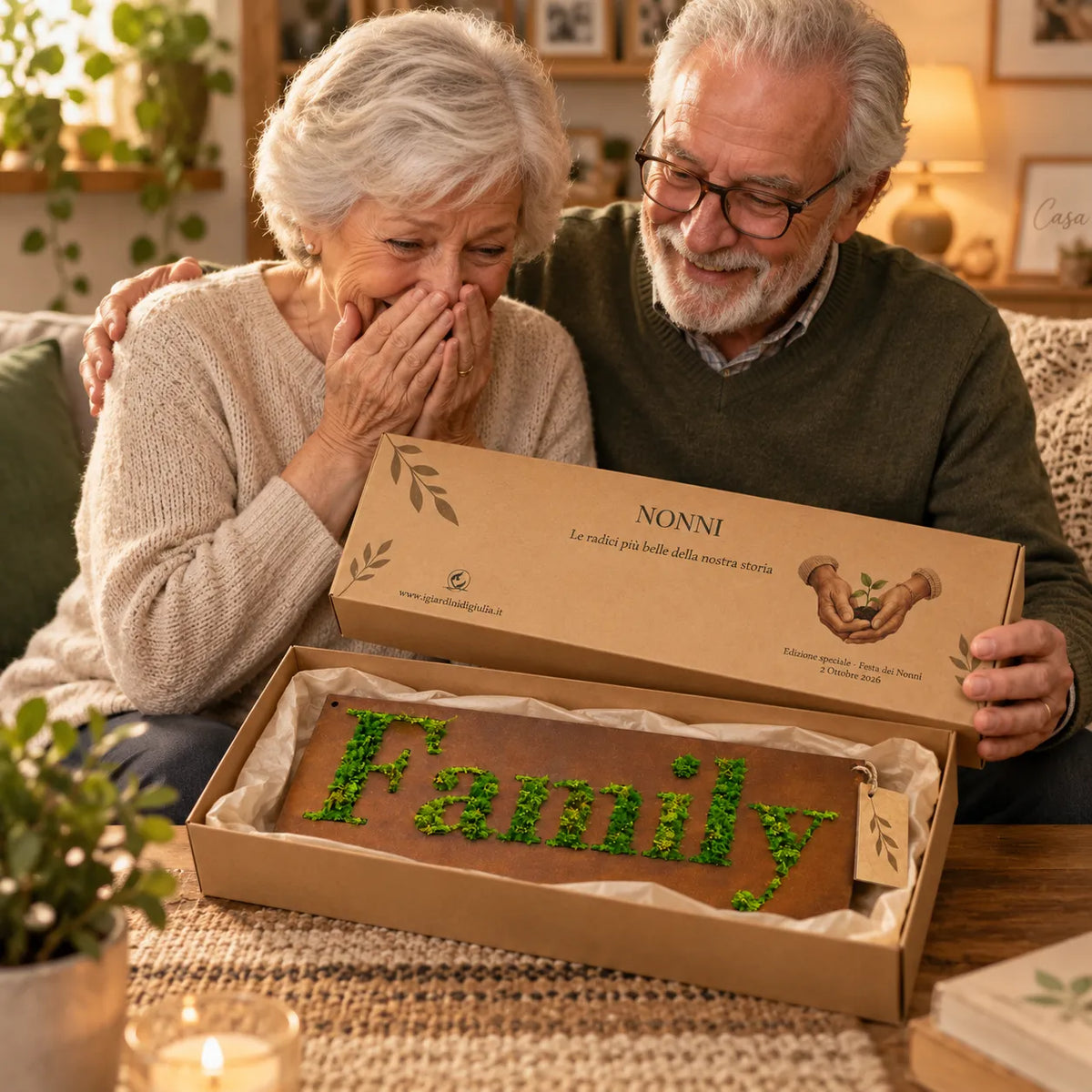 Quadro in Muschio Stabilizzato FAMILY Rettangolare – 40x18 cm con scatola regalo