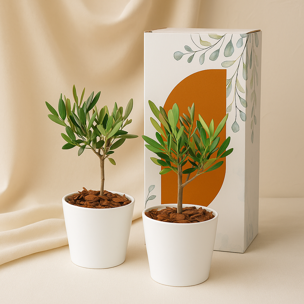 Mini Bonsai Olivo in vaso ceramica Bianco