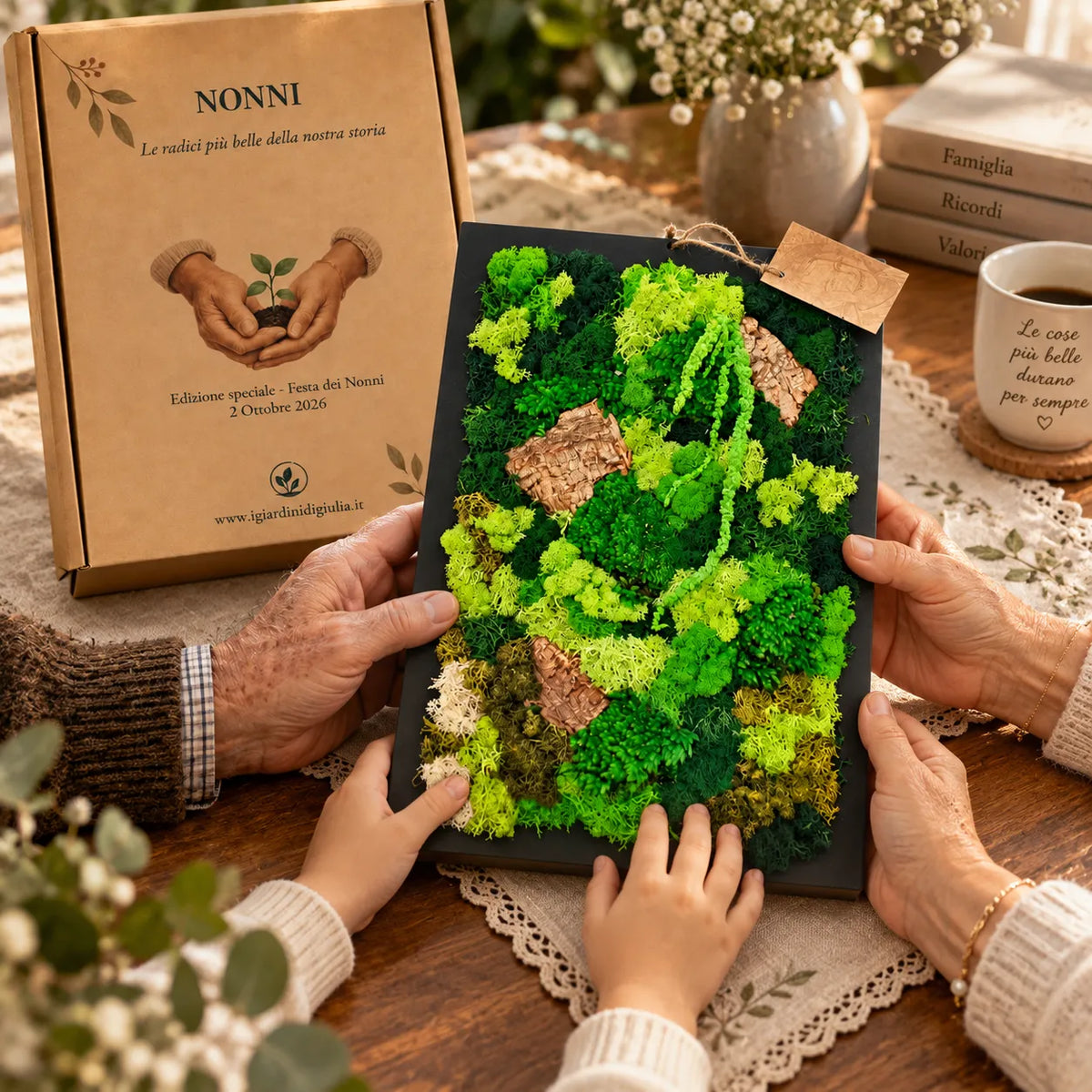 Quadro Rettangolare di Muschio e Licheni Stabilizzati  30x40 cm edizione festa dei nonni