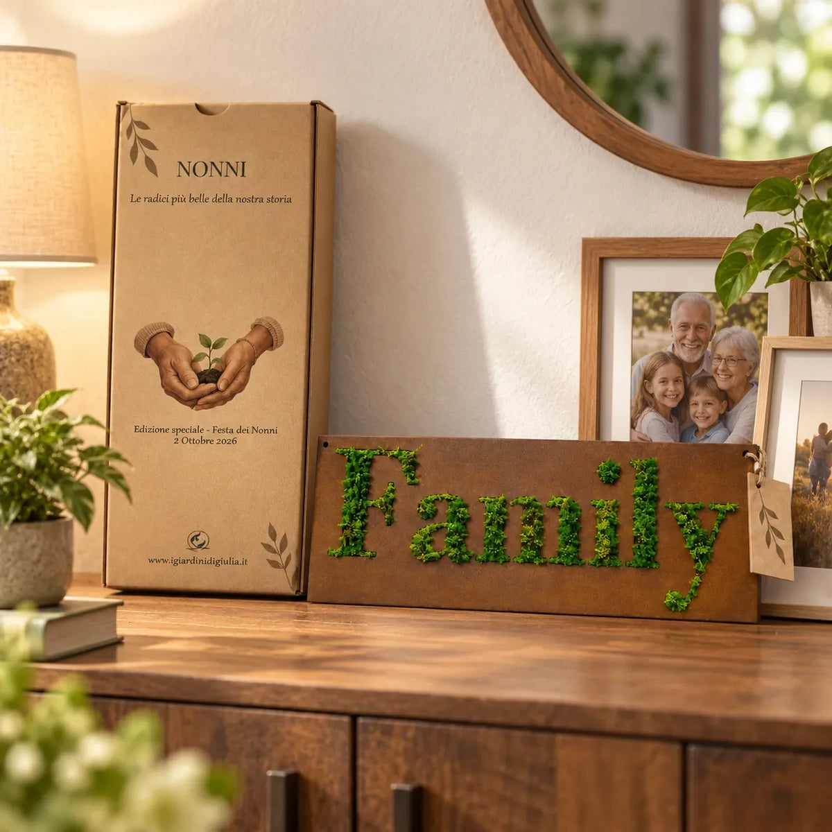 Quadro in Muschio Stabilizzato FAMILY Rettangolare – 40x18 cm con scatola regalo
