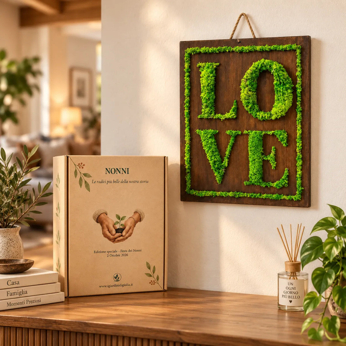 Quadro in Muschio Stabilizzato con Scritta LOVE – 40x35 cm edizione festa dei nonni
