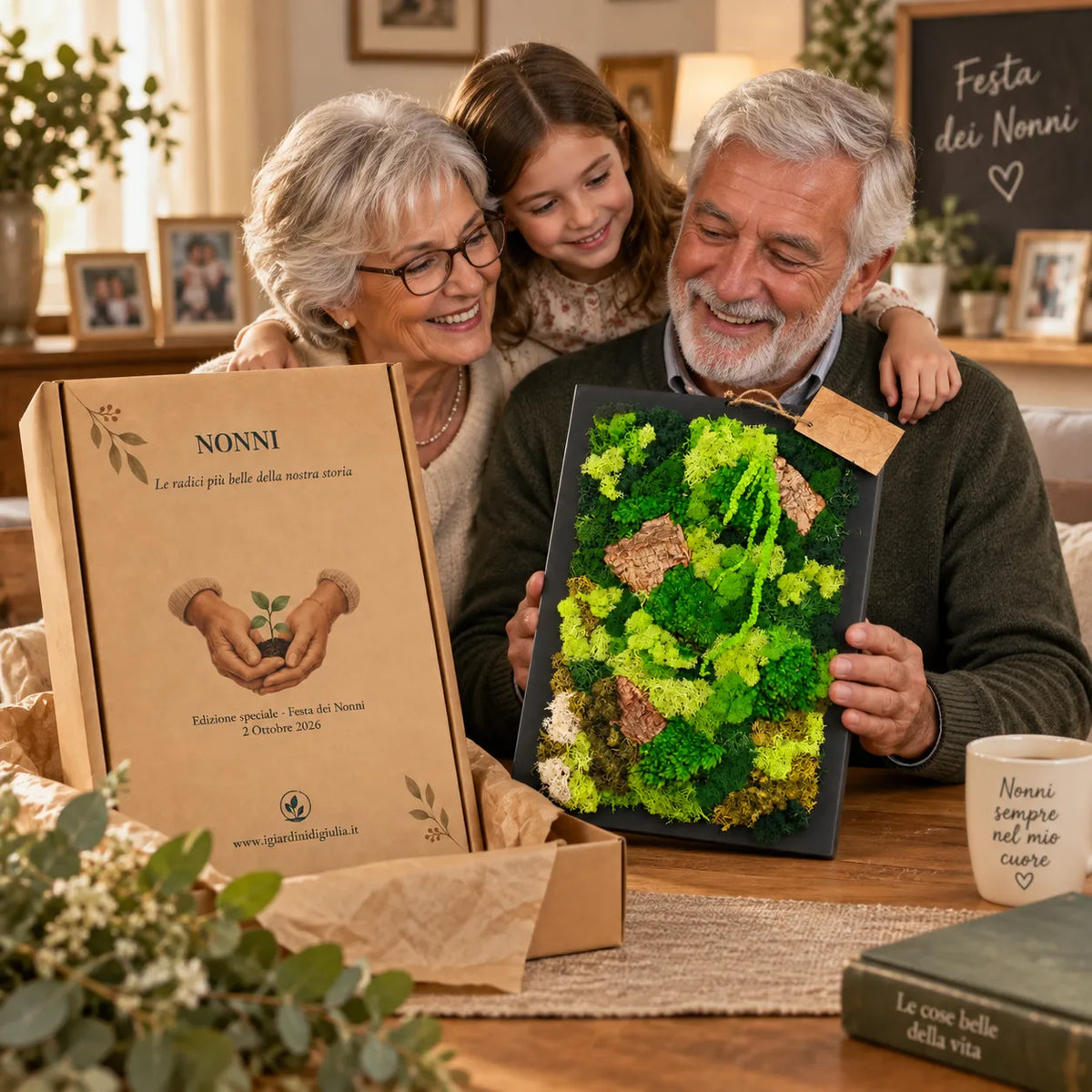 Quadro Rettangolare di Muschio e Licheni Stabilizzati  30x40 cm edizione festa dei nonni
