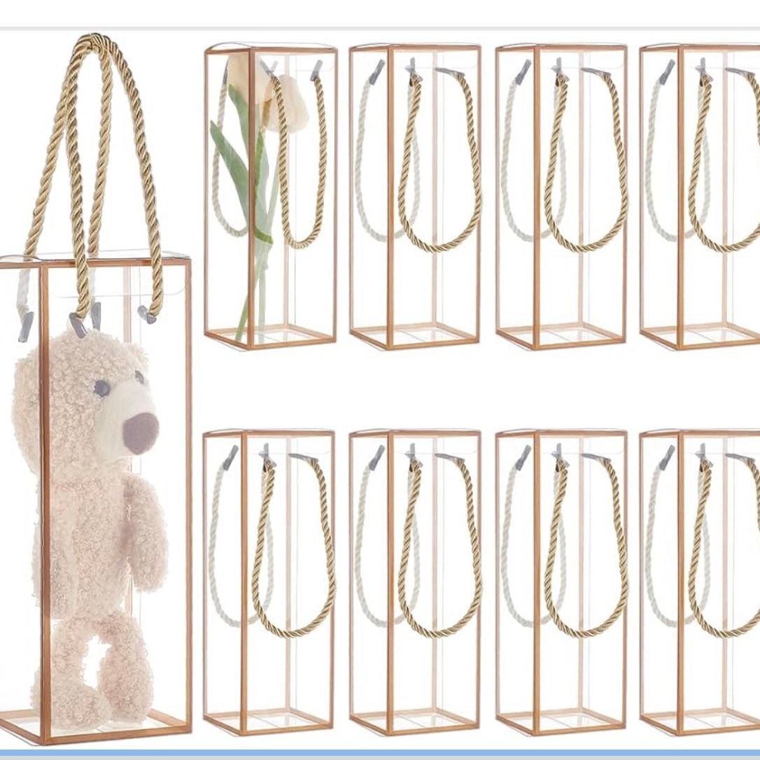 Set 5 Scatoline per Bomboniere 7cm x 7cm x 21cm Trasparenti bordi oro e lacci