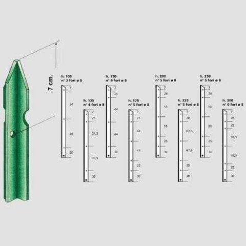 PALO DA RECINZIONE IN FERRO PLASTIFICATO VERDE A "T" - Altezza Cm.225