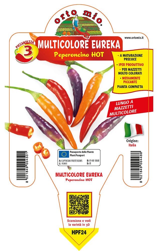 Peperoncino piccante HOT multicolore Eureka lungo - 1 pianta v.14 cm - Orto Mio