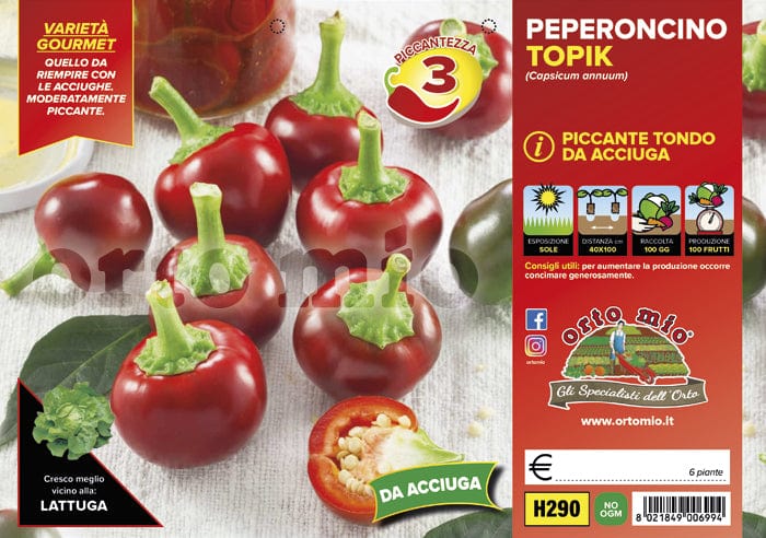 Peperoncino piccante HOT tondo da acciuga Topik F1 - 6 piante - Orto Mio