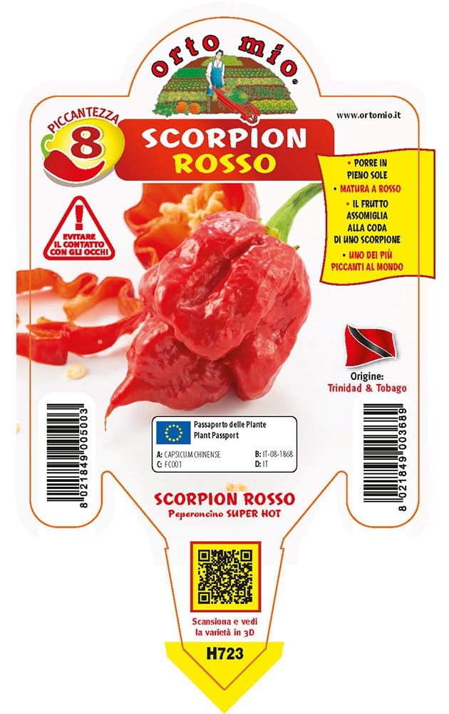 Peperoncino piccante Scorpion rosso super hot - 1 pianta v.14 cm - Orto Mio