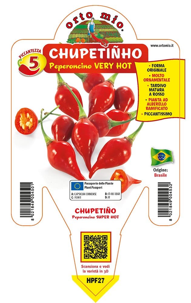 Peperoncino piccante VERY HOT Chupetiñho - 1 pianta v.14 cm - Orto Mio