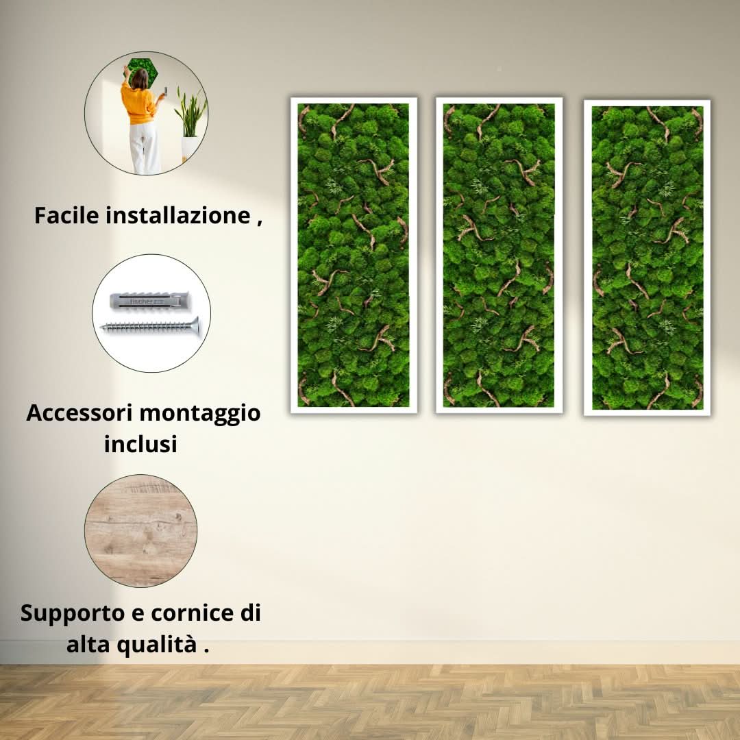 Quadro Rettangolare con Cornice Bianca o Nera e Inserti in Legno Naturale .