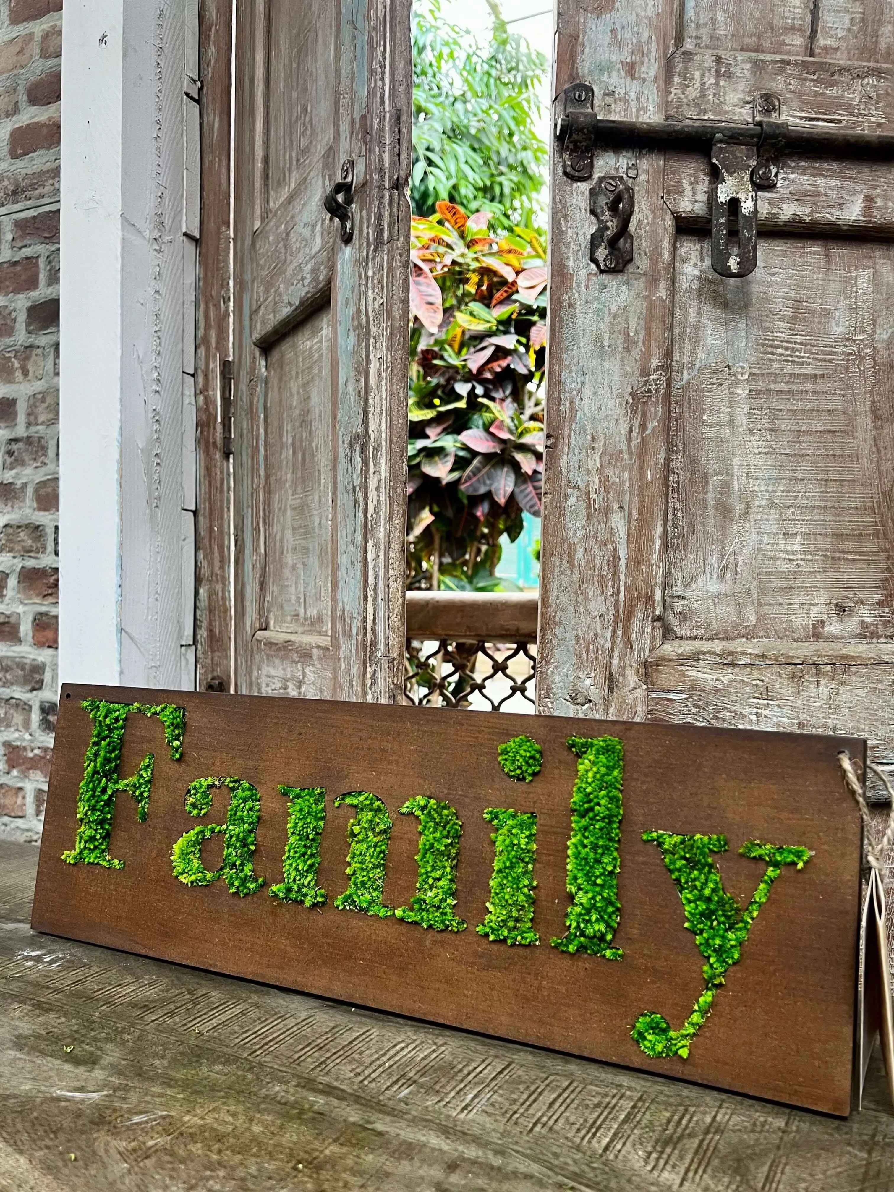 Quadro in Muschio Stabilizzato con Scritta FAMILY Rettangolare – 40x18 cm | Decorazione Verde