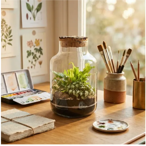 Terrarium Zefira con piante verdi