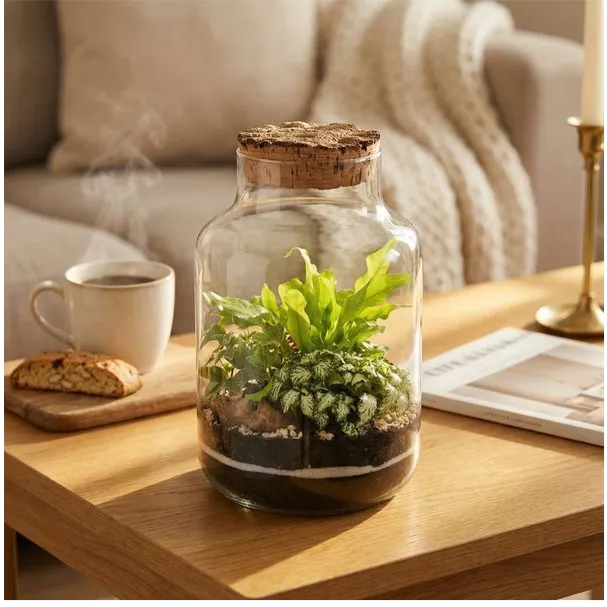Terrarium Zefira con piante verdi
